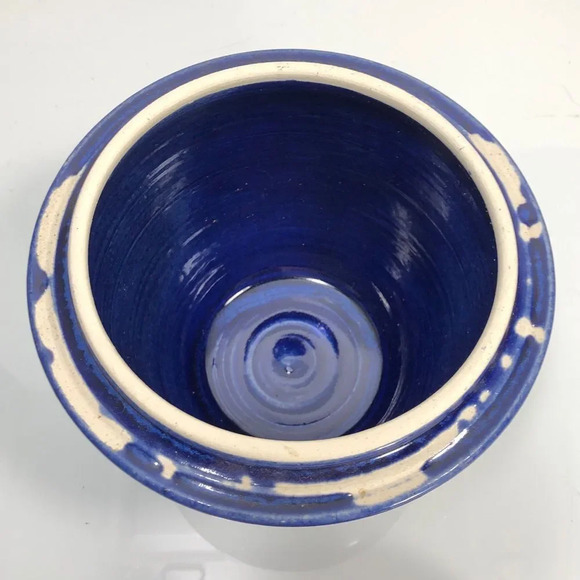 Frog Valley Artisans Handmade Blue Glazed Pottery Pot with Lid - Picture 5 of 9